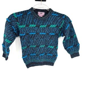 Vintage 90s Kids Knit Sweater Concrete Size 4 Small Blue Teal Retro